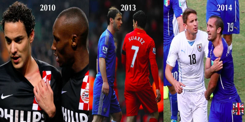 Luis Suarez với 3 lần cắn người khi đang đá bóng